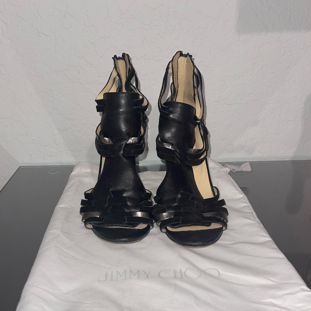 Jimmy Choo Black Leather Strappy Heels size 39